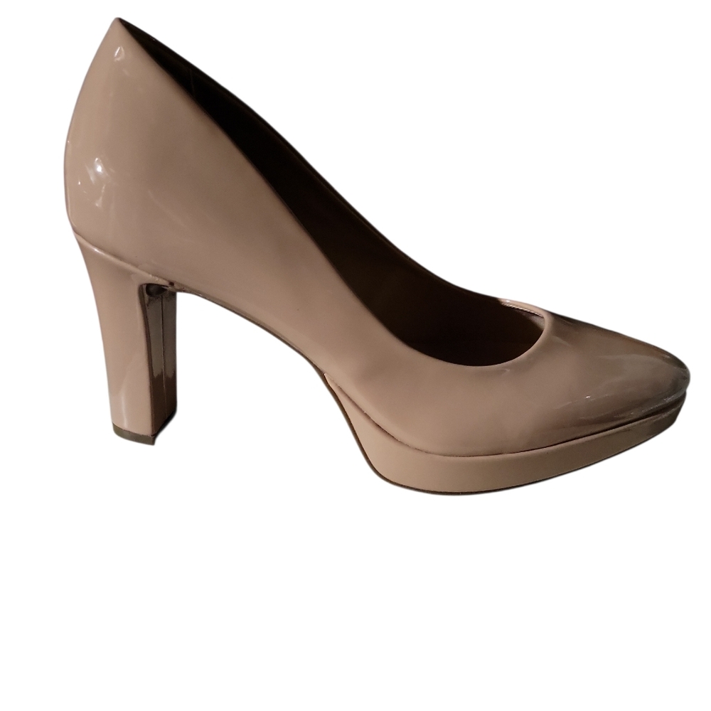 NIB Anne Klein Nude Patent Platform Jovanna Block Heels SZ 9.5